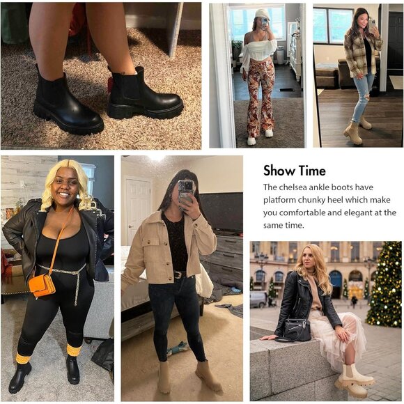 🆕Women Chelsea Lug Sole-9620-beige Synthetic leather Ankle Elastic Band Boot - Picture 6 of 13